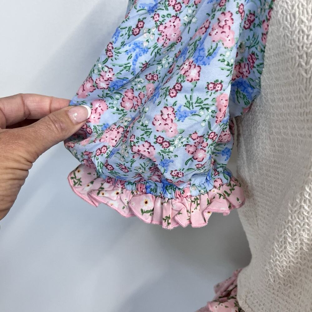 Ivy City Co Emily Dress sz Large Smocked Blue Pink Patchwork Floral Cottage Core - Picture 5 of 10